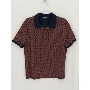 Michael Kors Shirt Mens Large Navy Red Floral Polo Short Sleeve Cotton Preppy